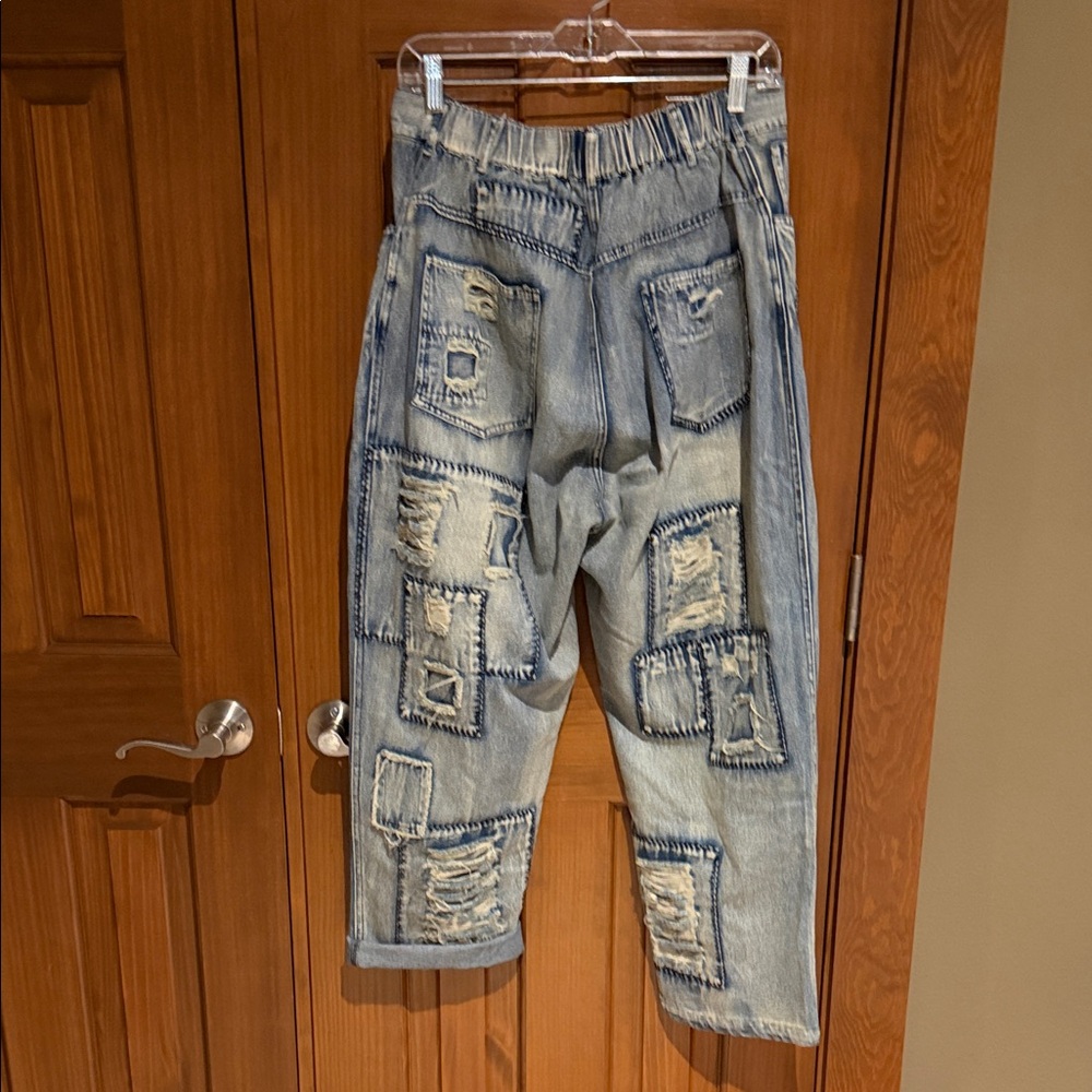 Blue velvet Denim Patchwork Pants - Picture 4 of 4